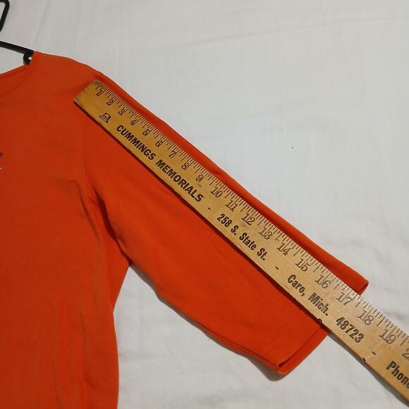 C.B Casual Plus 1X Pumpkin Colored Metallic Spider Web 3/4-Sleeve Knit Shirt - Picture 11 of 13